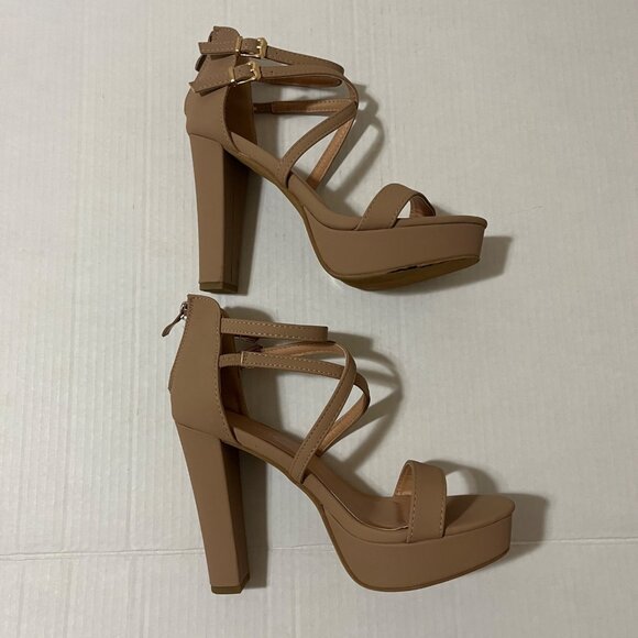 Y2K Strappy Platform Block Chunky Heel Sandal Women Sz 7 Soft Girl Glam Coquette - Picture 4 of 11